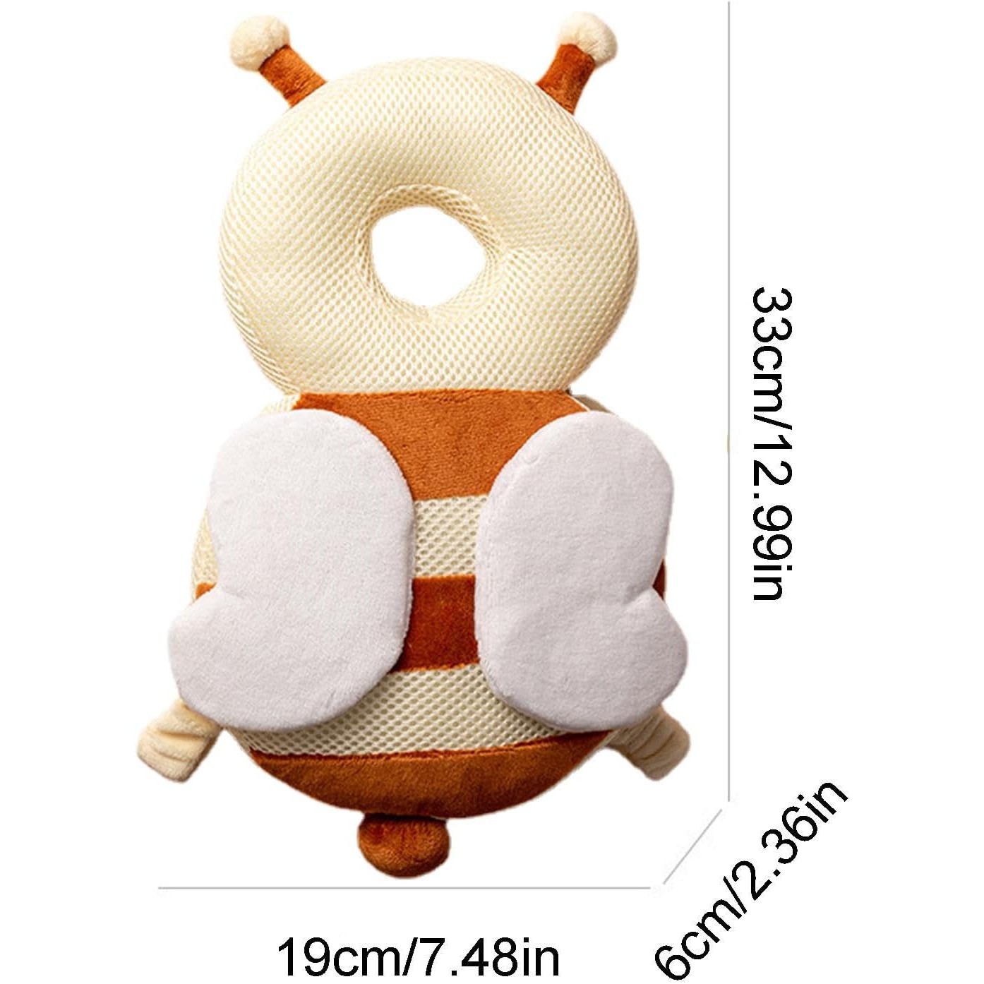 Perna tip Rucsac pentru Protectia Capului, , Tetiera tip Albina, pentru Bebelusi, Design tip Plasa, 33x6x19 cm, 180 g, Maro/Bej - imagine 2