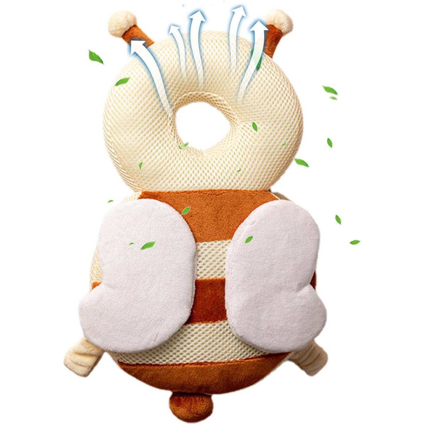 Perna tip Rucsac pentru Protectia Capului, , Tetiera tip Albina, pentru Bebelusi, Design tip Plasa, 33x6x19 cm, 180 g, Maro/Bej - imagine 3