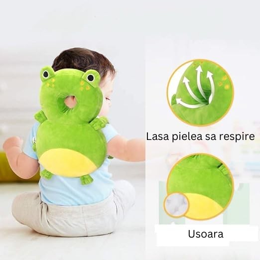 Perna tip Rucsac pentru Protectia Capului, , Tetiera tip Broscuta, pentru Bebelusi, 33x6x19 cm, 180 g, Verde - imagine 4