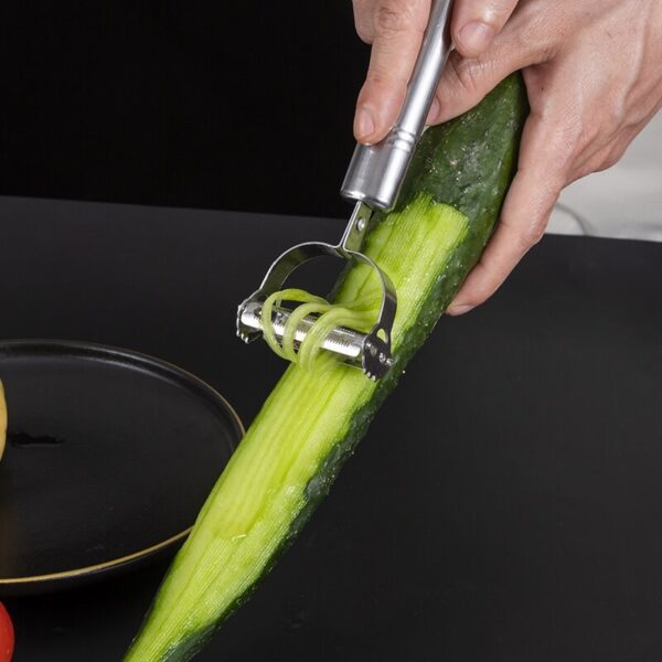 Accesorii de Curatat Decojit Fructe Legume, , Set 3 Piese, Feliator Cutit Decojitor, Legume si Fructe, din Otel Inoxidabil, cu Maner, Argintiu - imagine 3