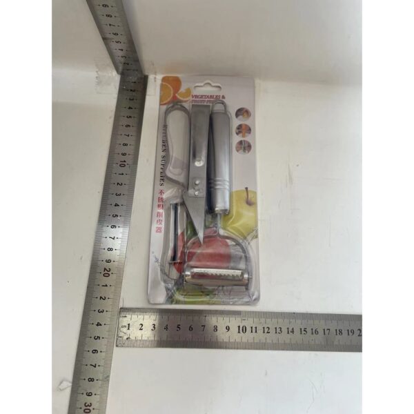 Accesorii de Curatat Decojit Fructe Legume, , Set 3 Piese, Feliator Cutit Decojitor, Legume si Fructe, din Otel Inoxidabil, cu Maner, Argintiu - imagine 4