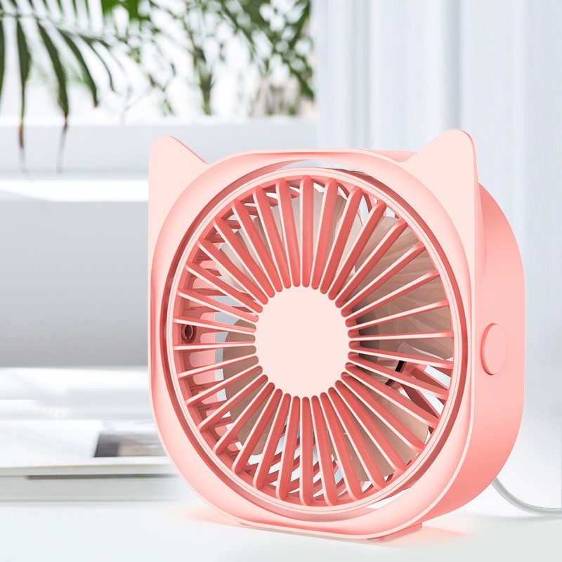 Mini ventilator pentru birou cu usb, , rotire 360 grade, 3 viteze, 13.5 x 12,8 cm, Roz - imagine 2