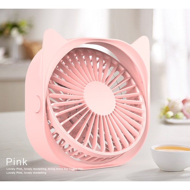 Mini ventilator pentru birou cu usb, , rotire 360 grade, 3 viteze, 13.5 x 12,8 cm, Roz - imagine 3