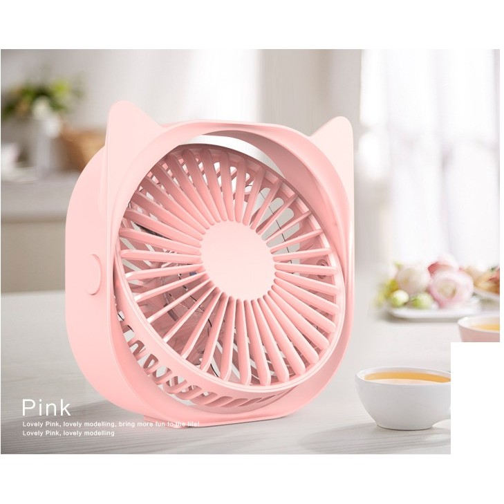 Mini ventilator pentru birou cu usb, , rotire 360 grade, 3 viteze, 13.5 x 12,8 cm, Roz - imagine 4