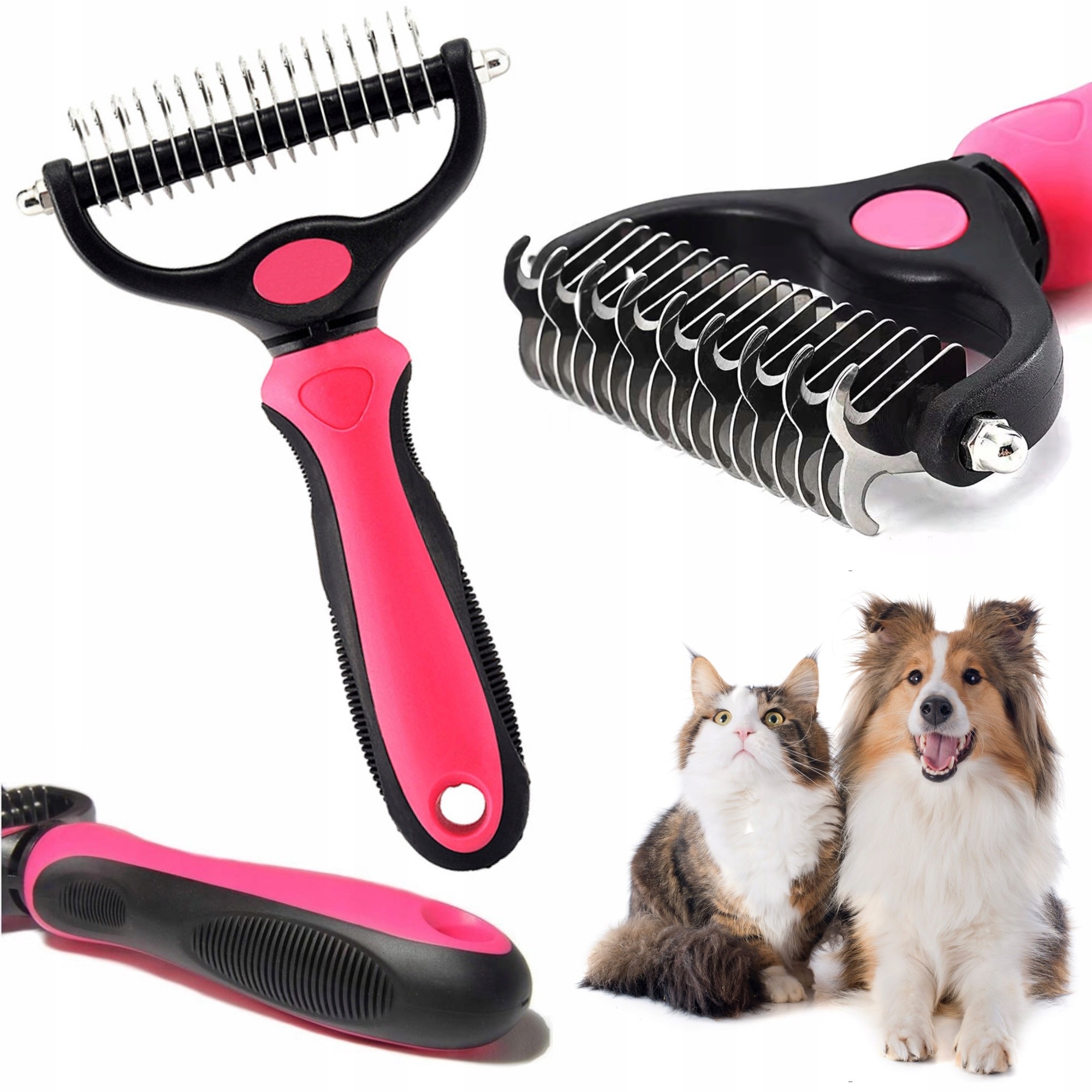 Pieptene pentru Părul de Animale, , Dispozitiv de Îngrijire cu Două Fețe, Îndepărtarea părului, Roz - imagine 4