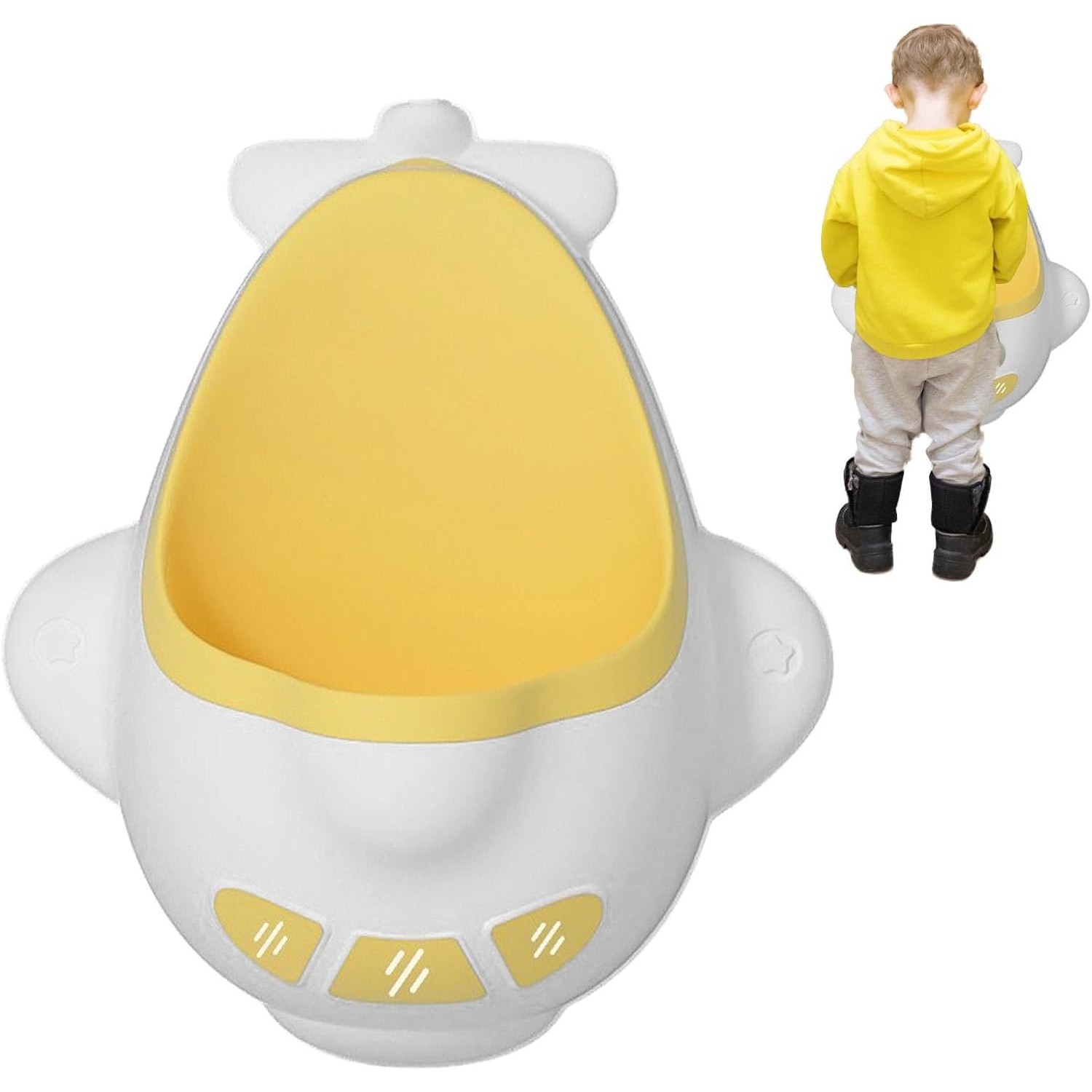 Pisoar pentru Baieti, , 0-8 Ani, in Forma de Avion, Perie Inclusa, Montare pe Perete, Carlig Autoadeziv Inclus, 29 x 33.5 cm, Alb/Galben - imagine 3