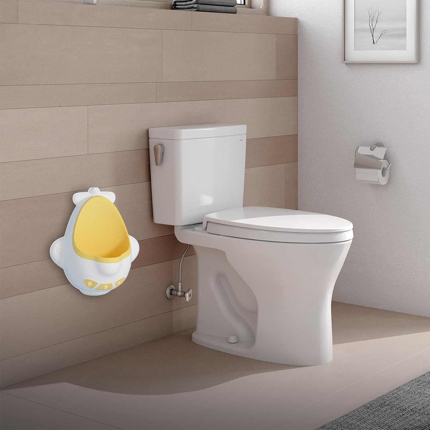 Pisoar pentru Baieti, , 0-8 Ani, in Forma de Avion, Perie Inclusa, Montare pe Perete, Carlig Autoadeziv Inclus, 29 x 33.5 cm, Alb/Galben - imagine 4