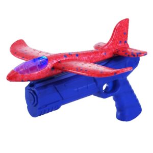 Pistol cu Lansator de Avion, , din Polistiren+Plastic, +3 Ani, Avion 24 cm, Lansare 10 m, cu Lumini, Albastru/Rosu