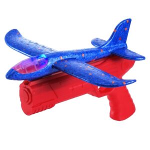 Pistol cu Lansator de Avion, , din Polistiren+Plastic, +3 Ani, Avion 24 cm, Lansare 10 m, Rosu/Albastru