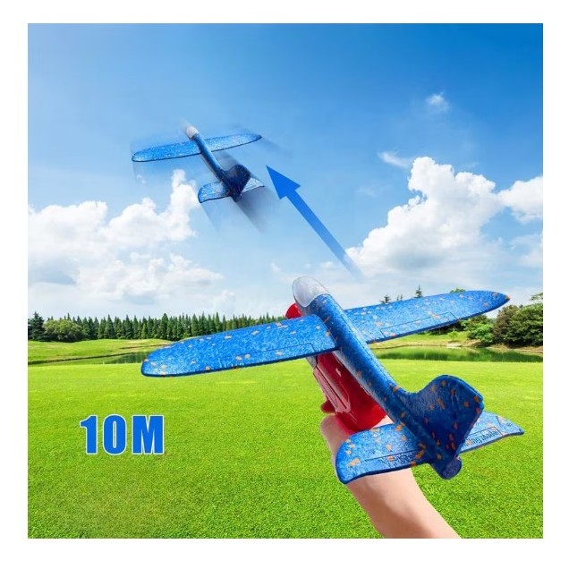 Pistol cu Lansator de Avion, , din Polistiren+Plastic, +3 Ani, Avion 38 cm, Lansare 10 m, Albastru/Rosu - imagine 2