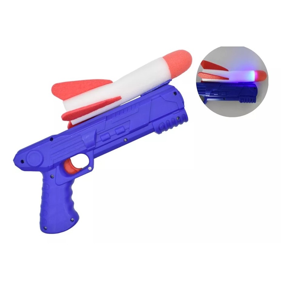 Pistol de Jucarie, , cu Lansator de Racheta, din Polistiren/Plastic, Lumina LED, +3 Ani, Albastru/Rosu - imagine 2