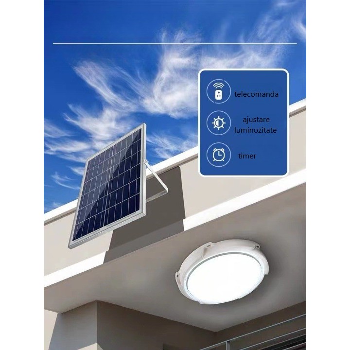 Plafoniera solara , 30W, diametru 145MM, cu telecomanda, lungime prelungitor 4.6 m,  alb rece - imagine 2