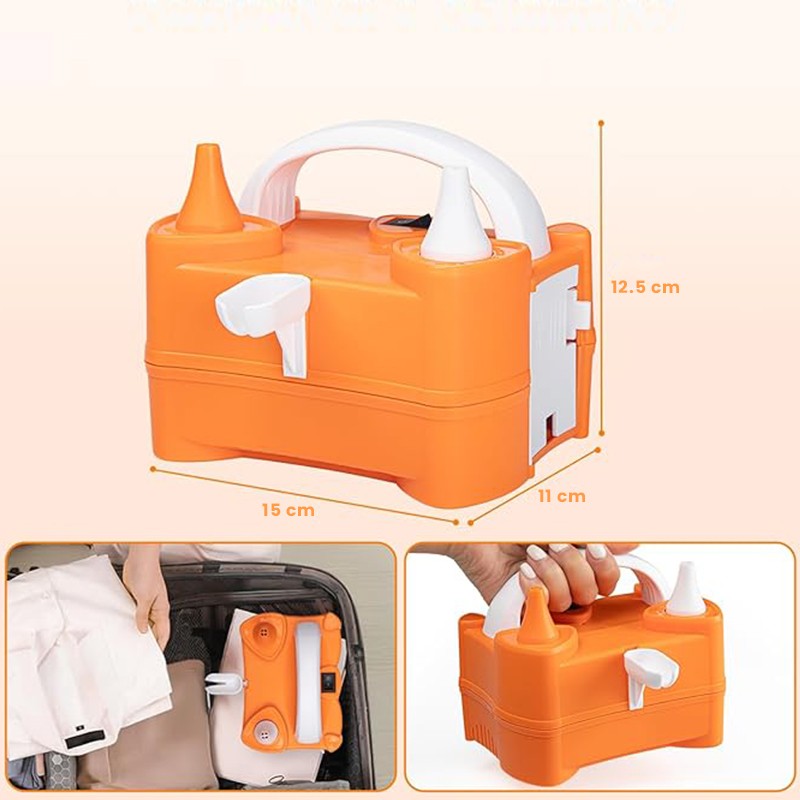 Pompa Electrica de Umflat Baloane, , cu Doua Iesiri, 220V, Putere 400W, Accesorii petrecere, Portocaliu - imagine 2