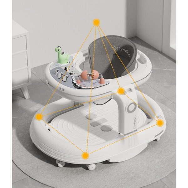 Premergator 4in1, , Antemergator, Balansoar, Scaun de Masa, Functie Muzicala, din ABS, Roti Universale, Inaltime Reglabila, Sistem Antirasturnare, Greutate Portanta 25 kg, +6 Luni, Alb - imagine 2