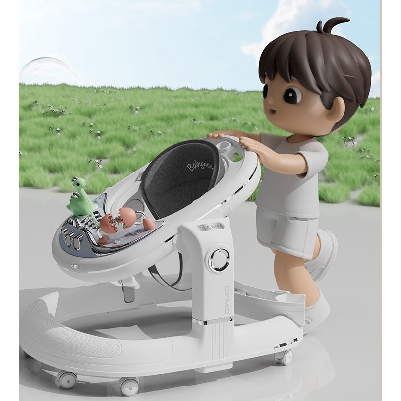 Premergator 4in1, , Antemergator, Balansoar, Scaun de Masa, Functie Muzicala, din ABS, Roti Universale, Inaltime Reglabila, Sistem Antirasturnare, Greutate Portanta 25 kg, +6 Luni, Alb - imagine 3