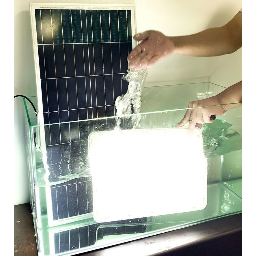 Proiector LED cu Panou Solar , Senzor de lumina Waterproof, 100W, 23x18 cm, suport U inclus, panou afisaj nivel baterie, telecomanda, 220V, Design Modern, Alb - imagine 2