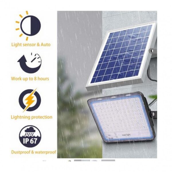 Proiector LED cu Panou Solar , Senzor lumina, Waterproof, 396 LED-uri incorporate, 200W, 30x24 cm, IP67, Design Modern, Negru - imagine 4