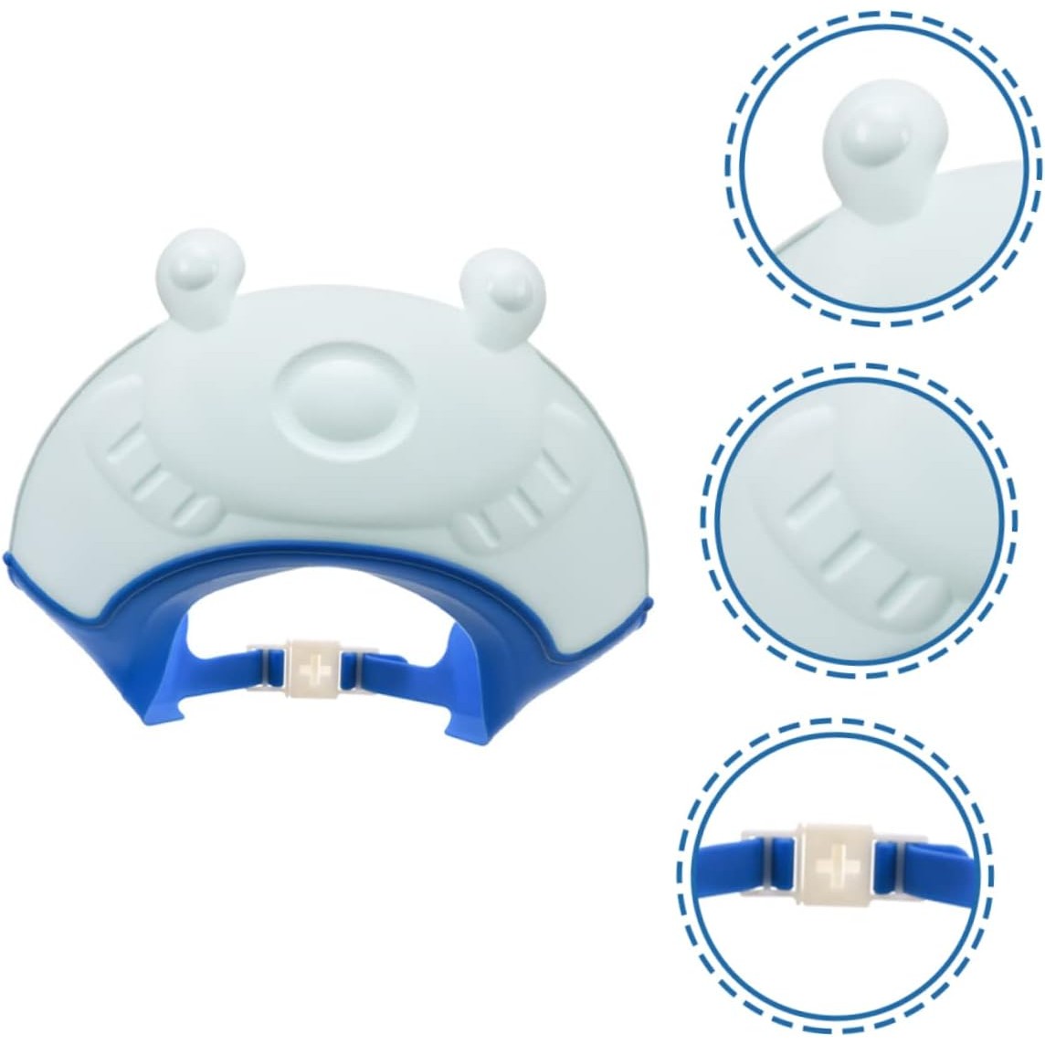 Viziera de Protectie Baie Pentru Copii, Fippy, Model Broasca, Dimensiune ajustabila, Durabil, Usor de curatat, Impotriva Samponului, pentru Ochi si Urechi, TPE+PP, 24x23 cm, Albastru - imagine 2