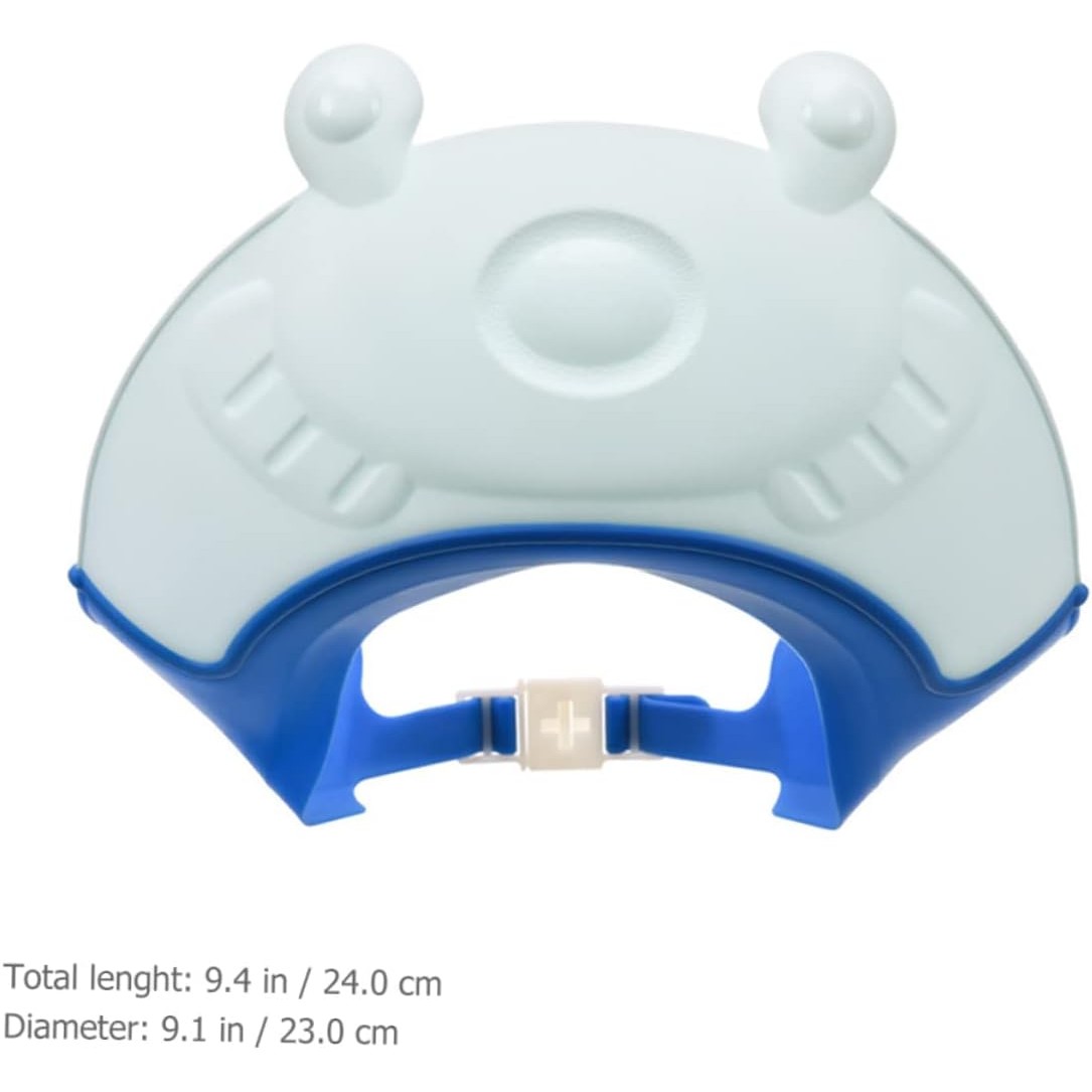 Viziera de Protectie Baie Pentru Copii, Fippy, Model Broasca, Dimensiune ajustabila, Durabil, Usor de curatat, Impotriva Samponului, pentru Ochi si Urechi, TPE+PP, 24x23 cm, Albastru - imagine 3