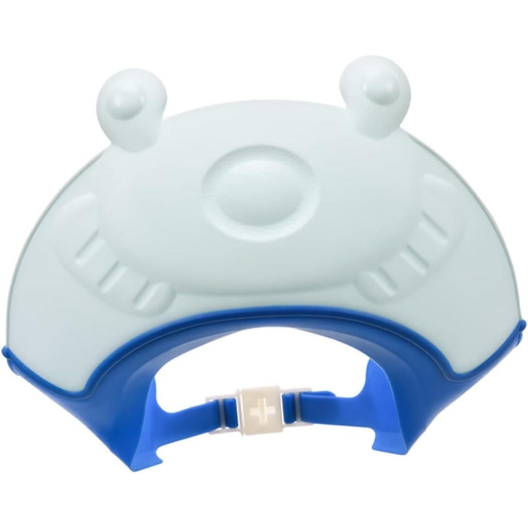 Viziera de Protectie Baie Pentru Copii, Fippy, Model Broasca, Dimensiune ajustabila, Durabil, Usor de curatat, Impotriva Samponului, pentru Ochi si Urechi, TPE+PP, 24x23 cm, Albastru