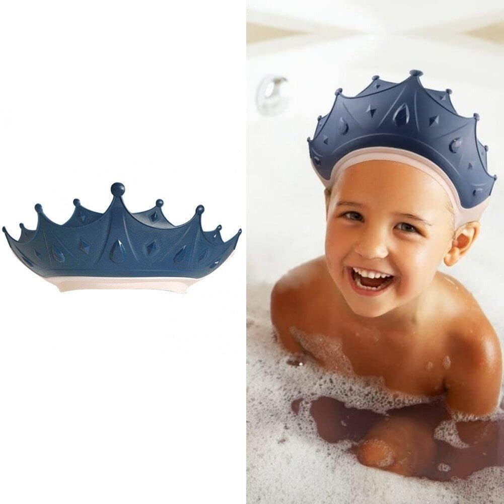 Viziera de Protectie Baie Pentru Copii, Fippy, Model Coroana, Dimensiune ajustabila, Durabil, Usor de curatat, Impotriva Samponului, pentru Ochi si Urechi, TPE+PP, 15x13 cm, Albastru Inchis - imagine 2