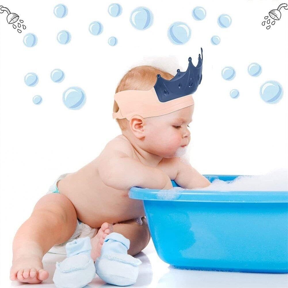 Viziera de Protectie Baie Pentru Copii, Fippy, Model Coroana, Dimensiune ajustabila, Durabil, Usor de curatat, Impotriva Samponului, pentru Ochi si Urechi, TPE+PP, 15x13 cm, Albastru Inchis - imagine 3