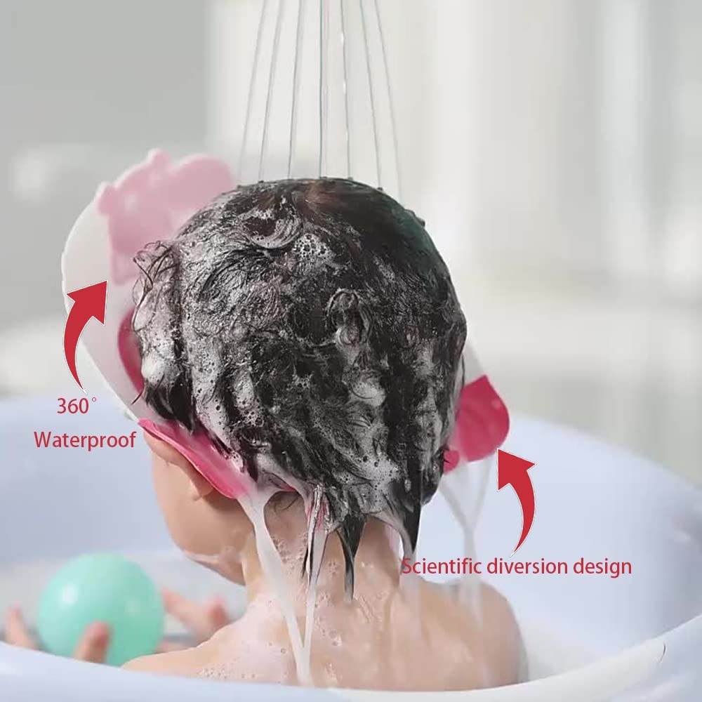 Viziera de Protectie Baie Pentru Copii, Fippy, Model Hipopotam, Dimensiune ajustabila, Durabil, Usor de curatat, Impotriva Samponului, pentru Ochi si Urechi, TPE+PP, 22x21 cm, Rosu - imagine 4