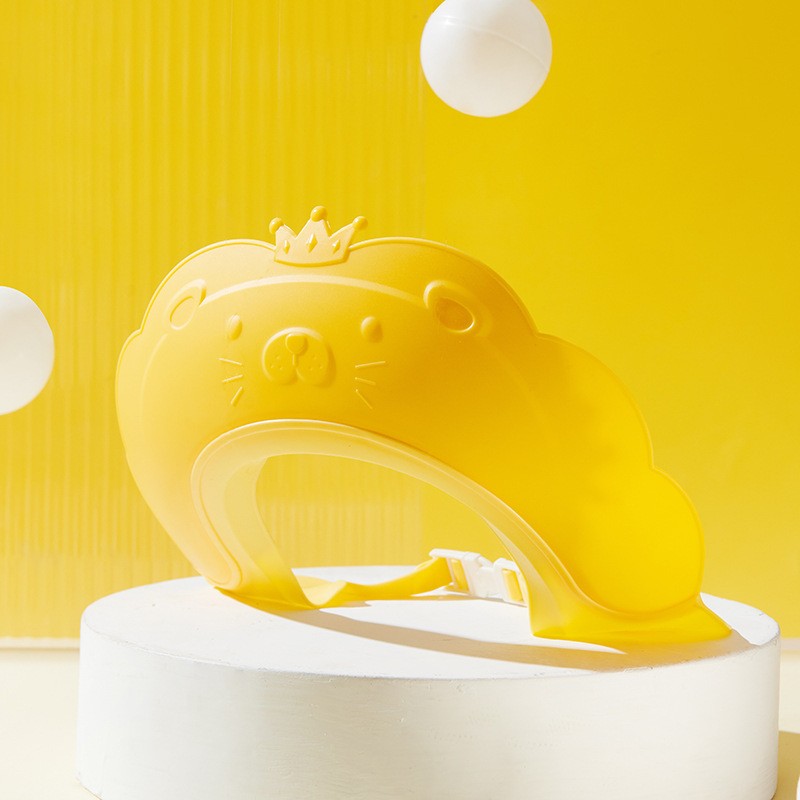 Viziera de Protectie Baie Pentru Copii, Fippy, Model Coronita Leu, Dimensiune ajustabila, Durabil, Usor de curatat, Impotriva Samponului, pentru Ochi si Urechi, TPE+PP, 21x20.5 cm, Galben - imagine 2