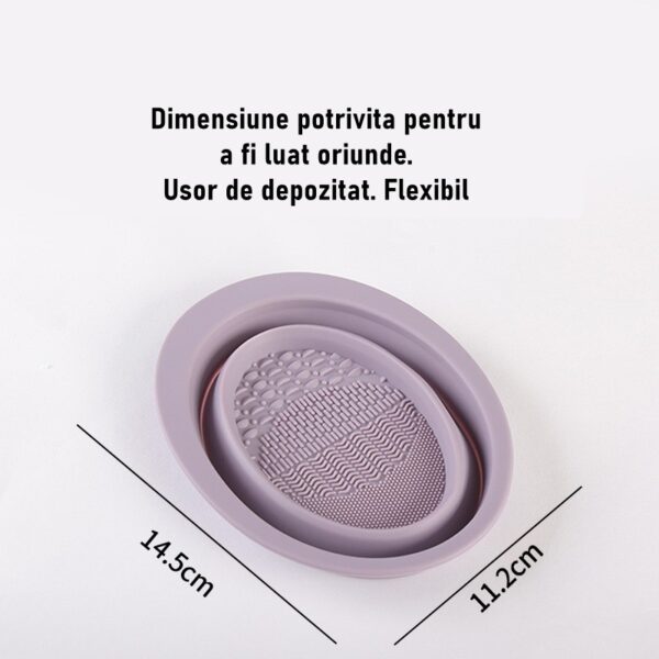 Accesoriu din silicon pentru curatarea accesoriilor makeup, pensule, buretei, 14.5 x 11,5 cm, 2 moduri de utilizare, pliabil, mov - imagine 3