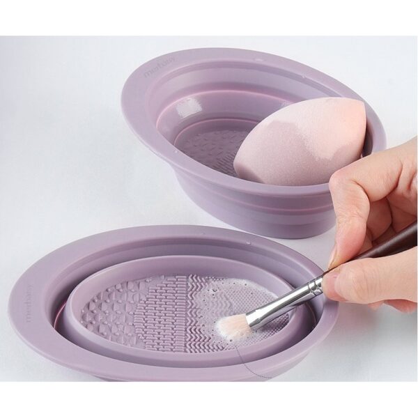 Accesoriu din silicon pentru curatarea accesoriilor makeup, pensule, buretei, 14.5 x 11,5 cm, 2 moduri de utilizare, pliabil, mov - imagine 4