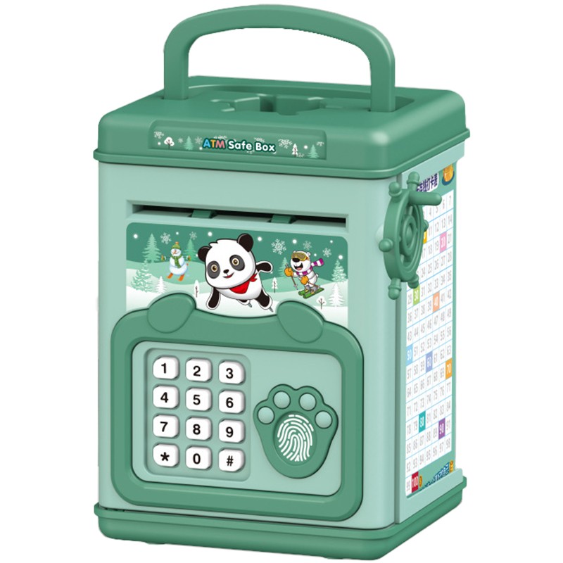 Pusculita pentru Copii, , pusculita pentru economii SMART BOX cu efecte sonore, Tip ATM, cu Parola cu Amprenta, din plastic, 20 x 13.5 x 11.5 cm Verde