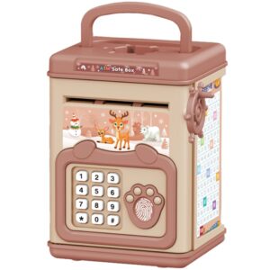 Pusculita pentru Copii, , pusculita pentru economii SMART BOX cu efecte sonore, Tip ATM, cu Parola cu Amprenta, din plastic, 20 x 13.5 x 11.5 cm Roz