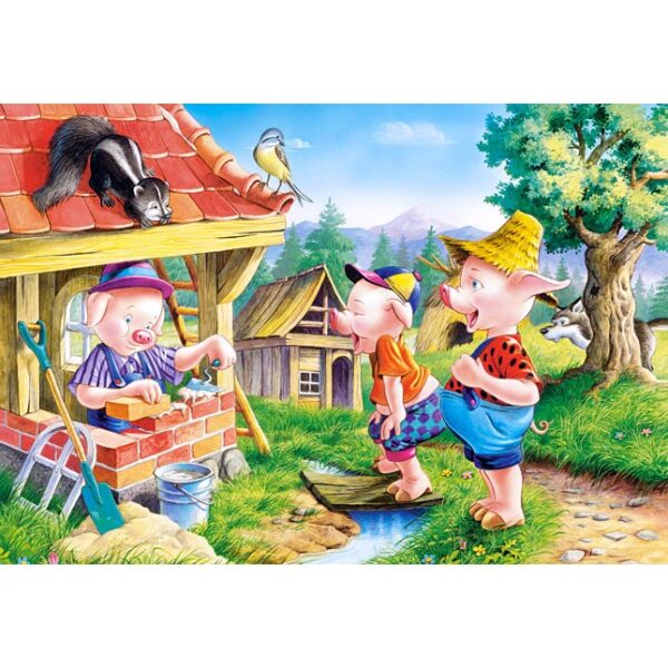 Puzzle 60 de Piese din Lemn in Cutie Metalica, , Model Cei Trei Purcelusi, Educativ, Dezvoltare Abilitati Cognitive, pentru Prescolari, 22.5x13.5 cm, Multicolor - imagine 3