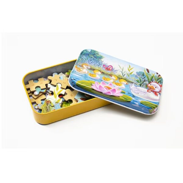 Puzzle 60 de Piese din Lemn in Cutie Metalica, , Model Ratuste, Educativ, Dezvoltare Abilitati Cognitive, pentru Prescolari, 22.5x13.5 cm, Multicolor - imagine 3