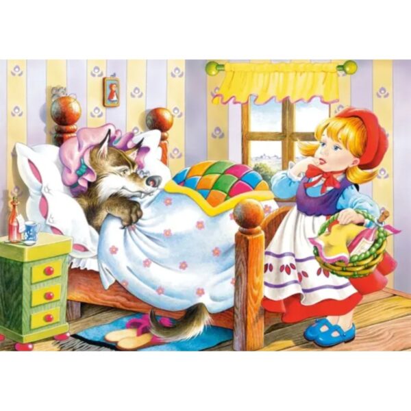 Puzzle 60 de Piese din Lemn in Cutie Metalica, , Model Scufita Rosie, Educativ, Dezvoltare Abilitati Cognitive, pentru Prescolari, 22.5x13.5 cm, Multicolor - imagine 3