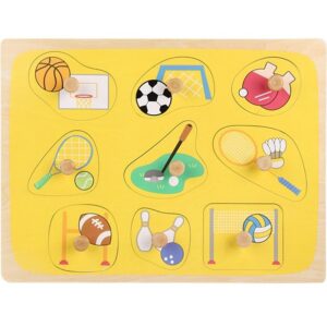 Puzzle Montessori din Lemn pentru Copii, , 0-3 Ani, 3D, Model Sporturi, Educativ, Intuitiv, Creativ, 9 Piese, 30x22.5x0.8 cm, Multicolor