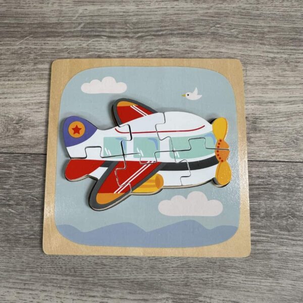 Puzzle Montessori din Lemn pentru Copii, , 3D, 0-3 Ani, Model Avion, Educativ, Intuitiv, Creativ, 6 Piese, 15x15x0.5 cm, Multicolor - imagine 3