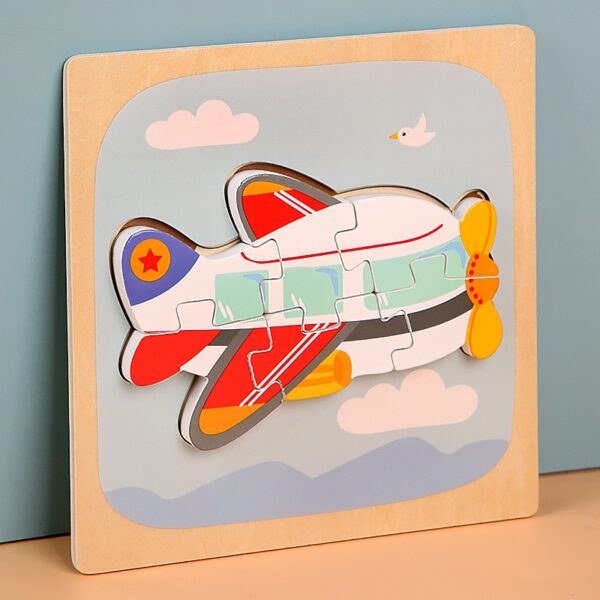 Puzzle Montessori din Lemn pentru Copii, , 3D, 0-3 Ani, Model Avion, Educativ, Intuitiv, Creativ, 6 Piese, 15x15x0.5 cm, Multicolor - imagine 4