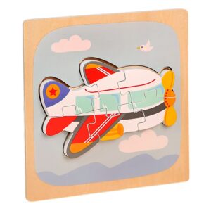 Puzzle Montessori din Lemn pentru Copii, , 3D, 0-3 Ani, Model Avion, Educativ, Intuitiv, Creativ, 6 Piese, 15x15x0.5 cm, Multicolor