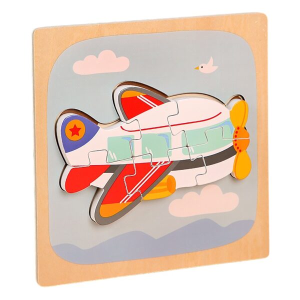 Puzzle Montessori din Lemn pentru Copii, , 3D, 0-3 Ani, Model Avion, Educativ, Intuitiv, Creativ, 6 Piese, 15x15x0.5 cm, Multicolor
