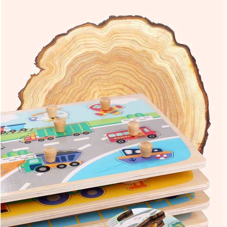 Puzzle Montessori din Lemn pentru Copii, , 3D, 0-3 Ani, Model Bucatarie, Educativ, Intuitiv, Creativ, 10 Piese, 30x22.5x0.8 cm, Multicolor - imagine 2