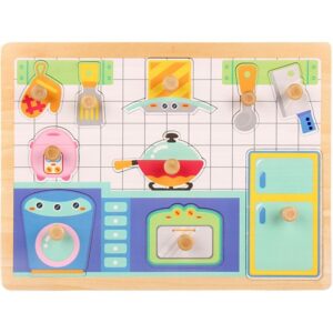 Puzzle Montessori din Lemn pentru Copii, , 3D, 0-3 Ani, Model Bucatarie, Educativ, Intuitiv, Creativ, 10 Piese, 30x22.5x0.8 cm, Multicolor