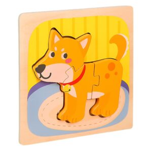 Puzzle Montessori din Lemn pentru Copii, , 3D, 0-3 Ani, Model Catel, Educativ, Intuitiv, Creativ, 3 Piese, 15x15x0.5 cm, Multicolor
