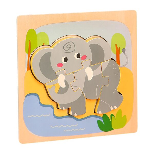 Puzzle Montessori din Lemn pentru Copii, , 3D, 0-3 Ani, Model Elefant, Educativ, Intuitiv, Creativ, 4 Piese, 15x15x0.5 cm, Multicolor