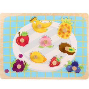 Puzzle Montessori din Lemn pentru Copii, , 3D, 0-3 Ani, Model Fructe, Educativ, Intuitiv, Creativ, 9 Piese, 30x22.5x0.8 cm, Multicolor