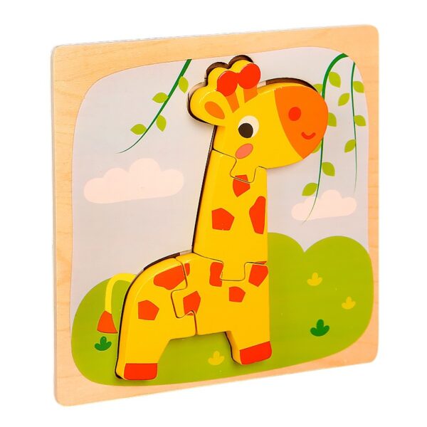 Puzzle Montessori din Lemn pentru Copii, , 3D, 0-3 Ani, Model Girafa, Educativ, Intuitiv, Creativ, 4 Piese, 15x15x0.5 cm, Multicolor