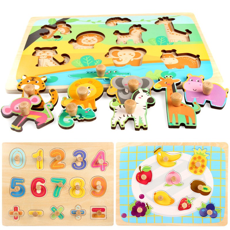 Puzzle Montessori din Lemn pentru Copii, , 3D, 0-3 Ani, Model Legume, Educativ, Intuitiv, Creativ, 9 Piese, 30x22.5x0.8 cm, Multicolor - imagine 3