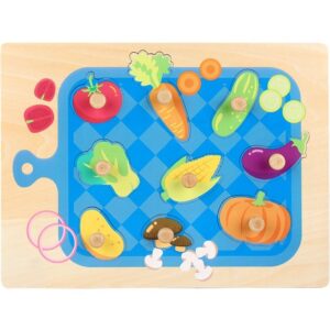 Puzzle Montessori din Lemn pentru Copii, , 3D, 0-3 Ani, Model Legume, Educativ, Intuitiv, Creativ, 9 Piese, 30x22.5x0.8 cm, Multicolor