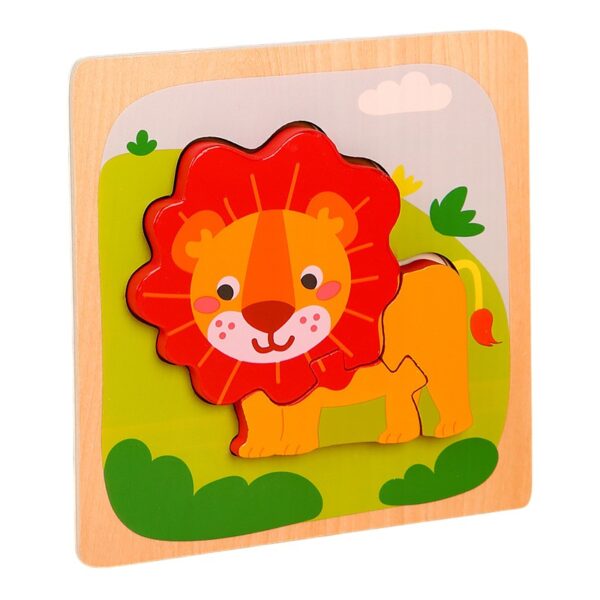Puzzle Montessori din Lemn pentru Copii, , 3D, 0-3 Ani, Model Leu, Educativ, Intuitiv, Creativ, 3 Piese, 15x15x0.5 cm, Multicolor