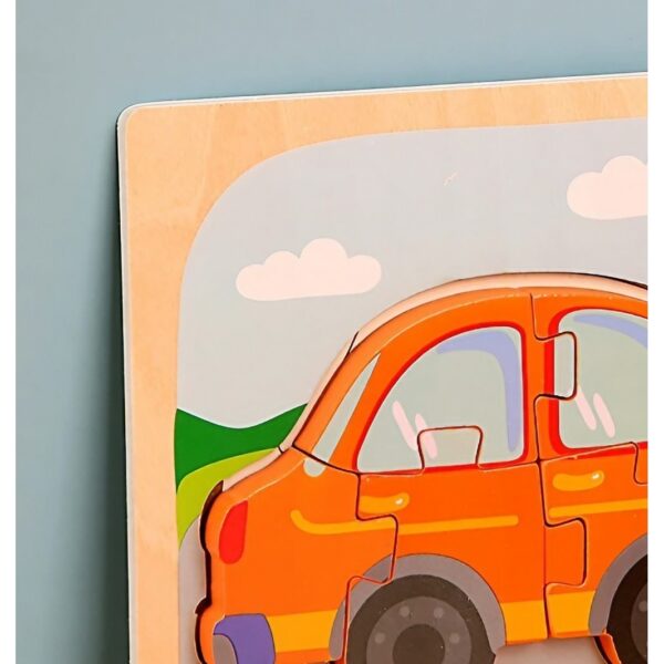 Puzzle Montessori din Lemn pentru Copii, , 3D, 0-3 Ani, Model Masina, Educativ, Intuitiv, Creativ, 5 Piese, 15x15x0.5 cm, Multicolor - imagine 4